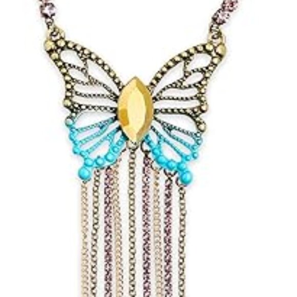 NWT Betsey Johnson Women's Boho Butterfly Fringe Pendant Necklace - Picture 2 of 12